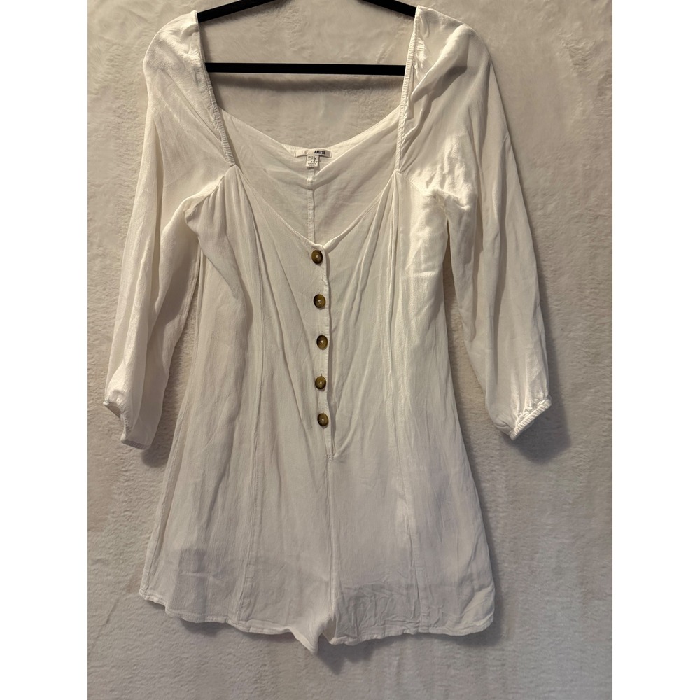 Amuse Society‎ White Button Front Long Sleeve Romper Size Large AJ03KLIL